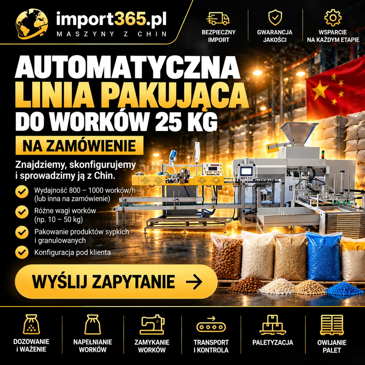 Automatyczna linia pakująca do worków 25 kg