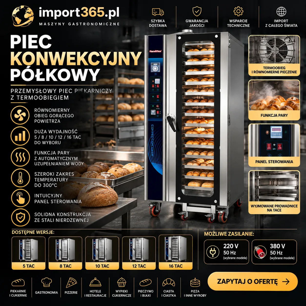 Piec konwekcyjny półkowy – przemysłowy piec piekarniczy z termoobiegiem
